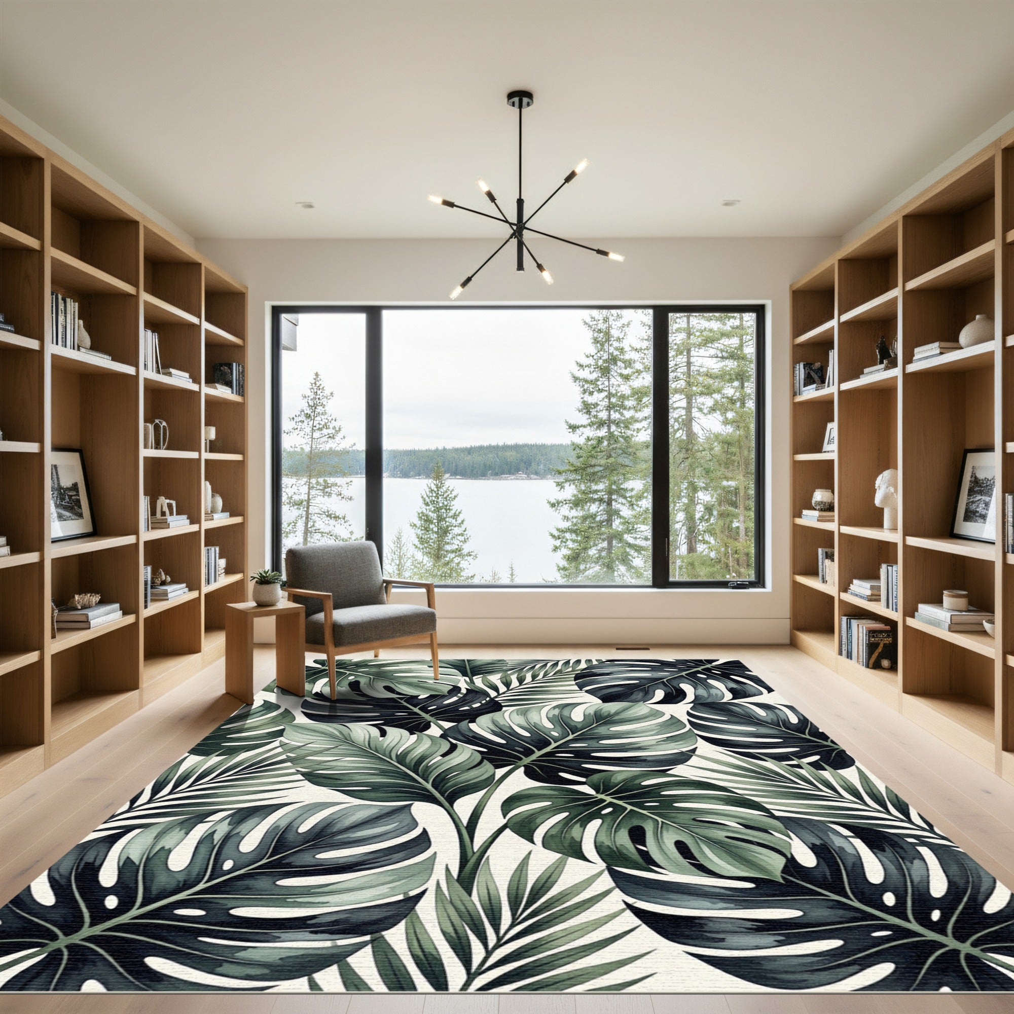 Deep Green Tropical Foliage Lush Rug