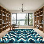 Geometric Teal Mountain Chevron Rug