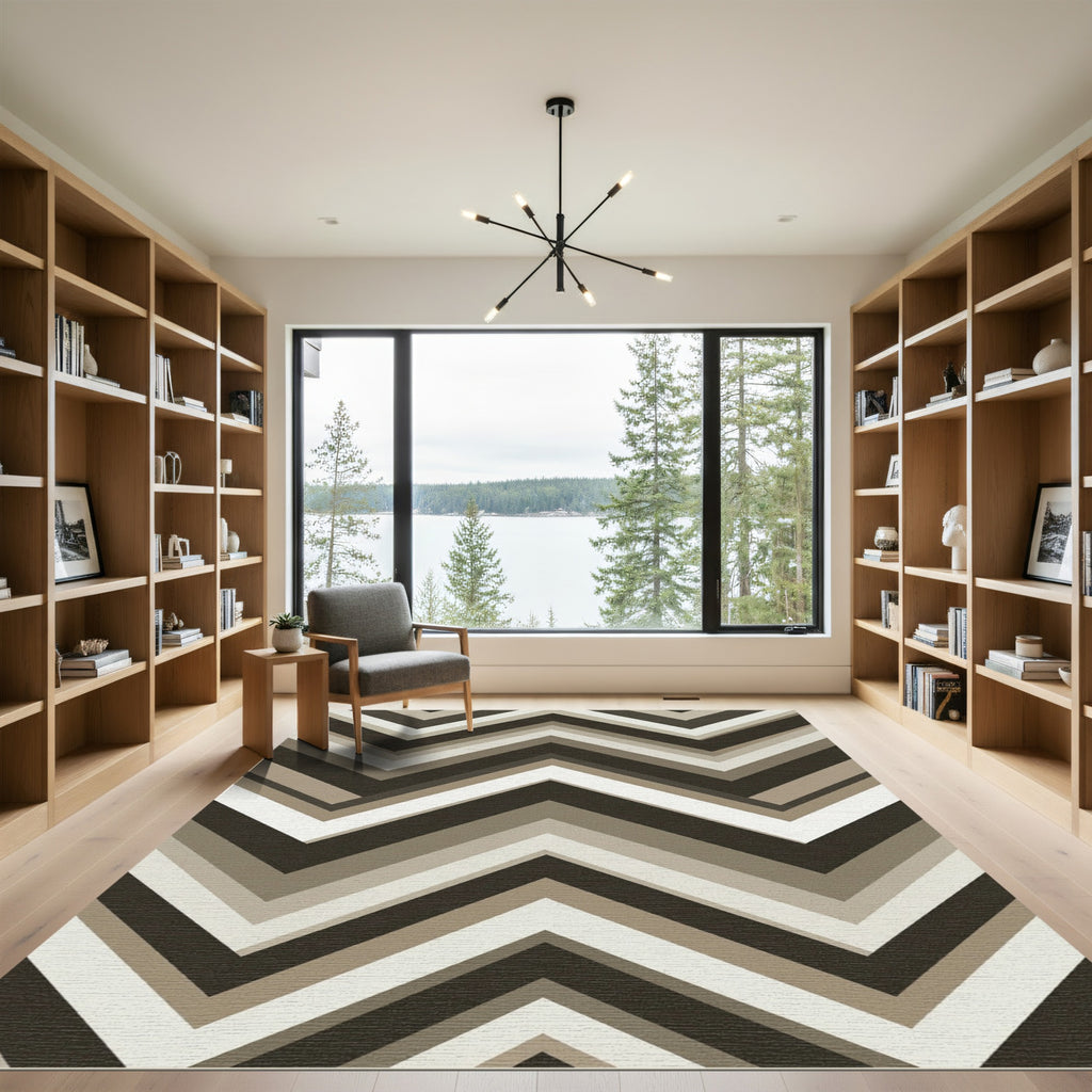 Modern Neutral Zigzag Chevron Area Rug