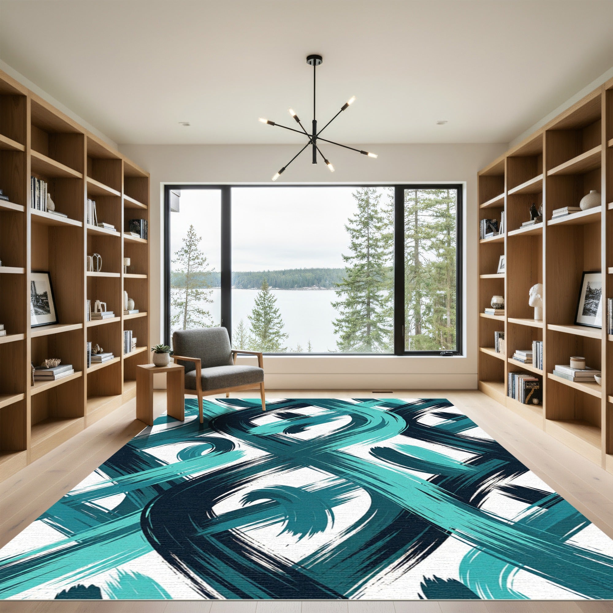 Teal Navy Brushstroke Flow Rug