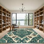 Emerald Baroque Scroll Ribbon Medallion Rug