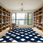 Navy Blue White Diamond Check Rug