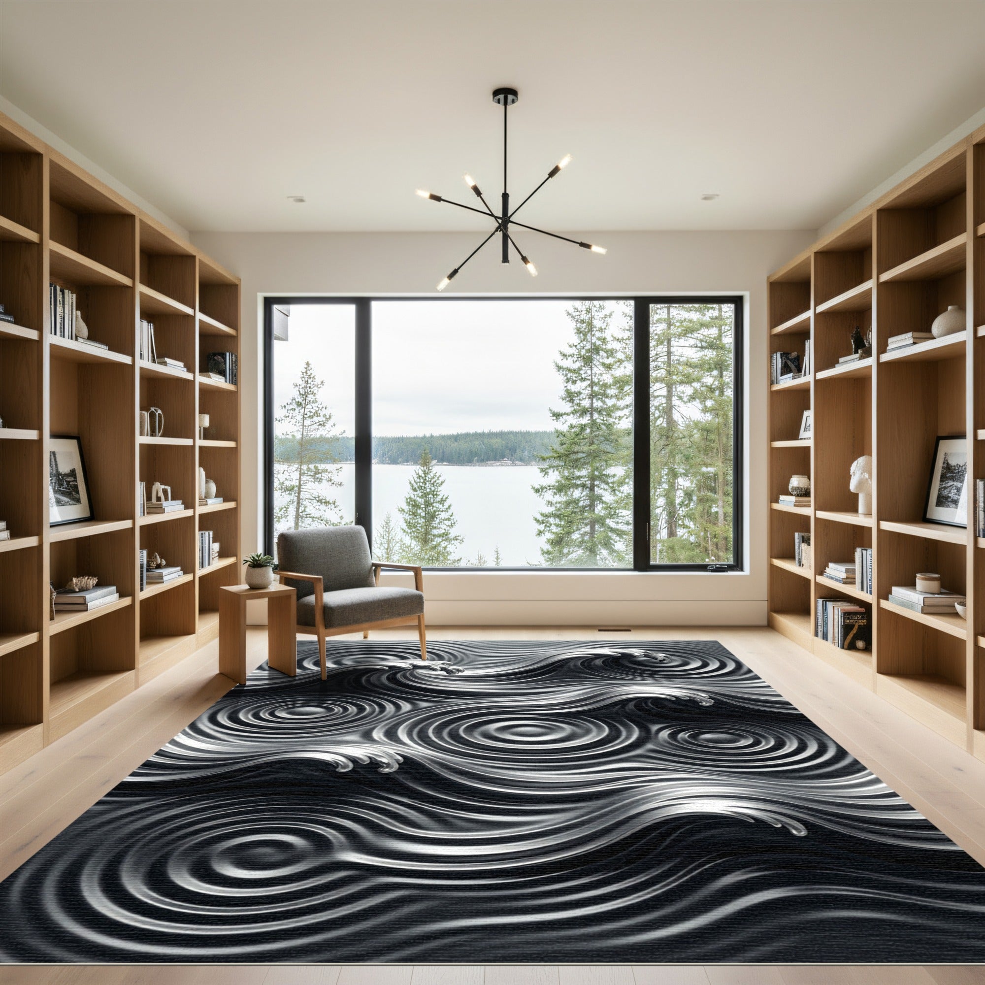Monochromatic Metallic Liquid Wave Swirls Rug