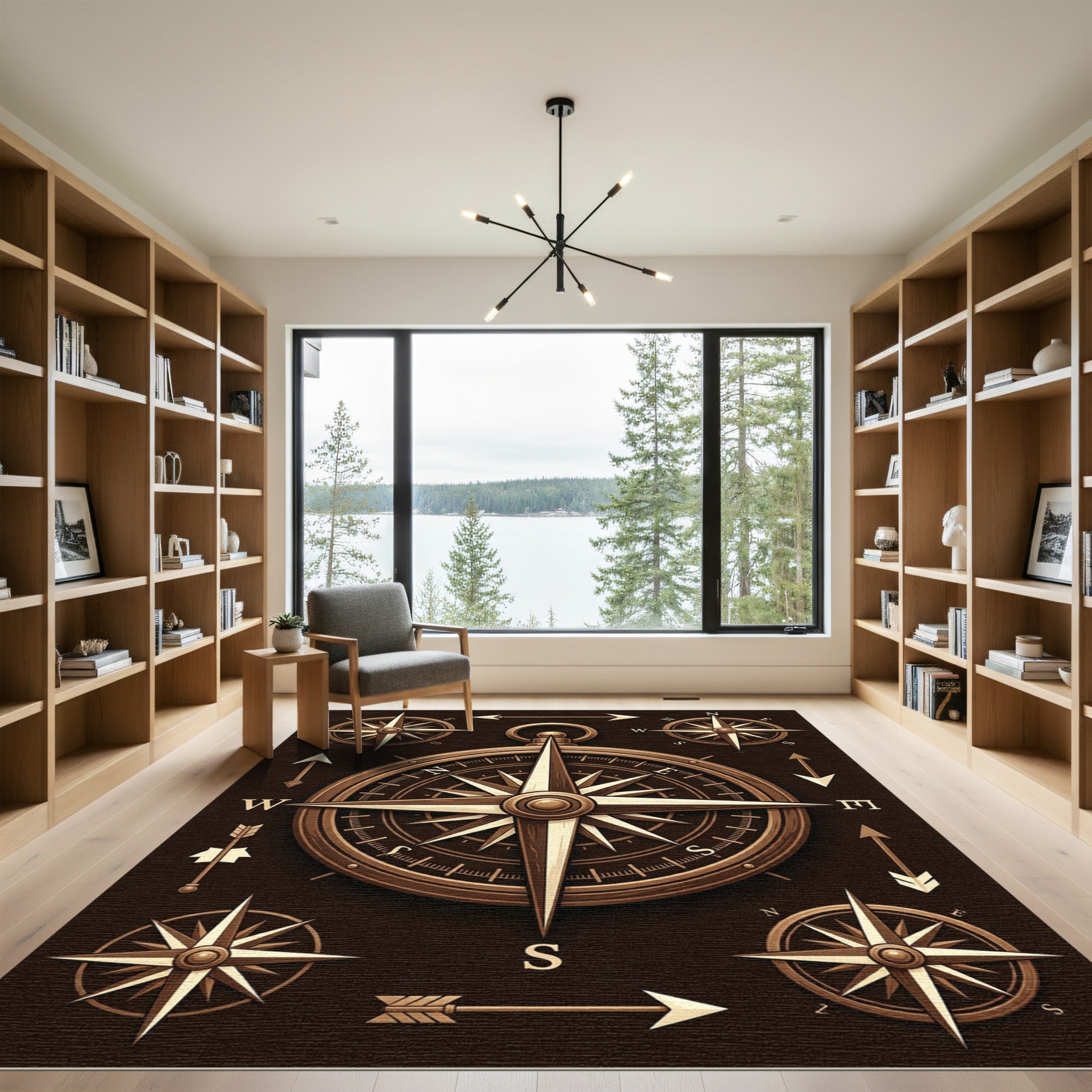 Vintage Bronze Nautical Compass Navigator Rug