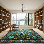 Elegant Teal Rose Botanical Garden Rug