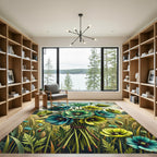 Teal and Lime Poppies Floral Bouquet Rug