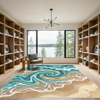 Swirling Turquoise Ocean Waves Coastal Area Rug