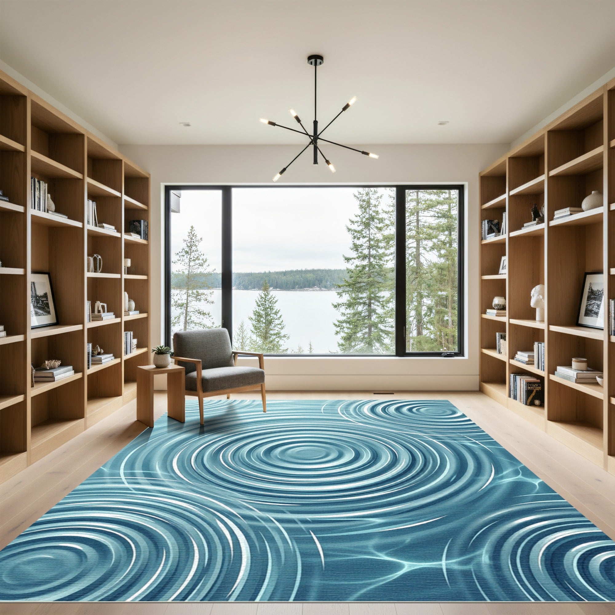 Serene Blue Rippling Water Swirls Rug