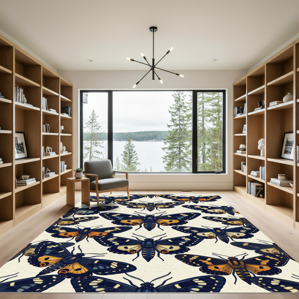 Golden Moth Ink Illustration Art Rug