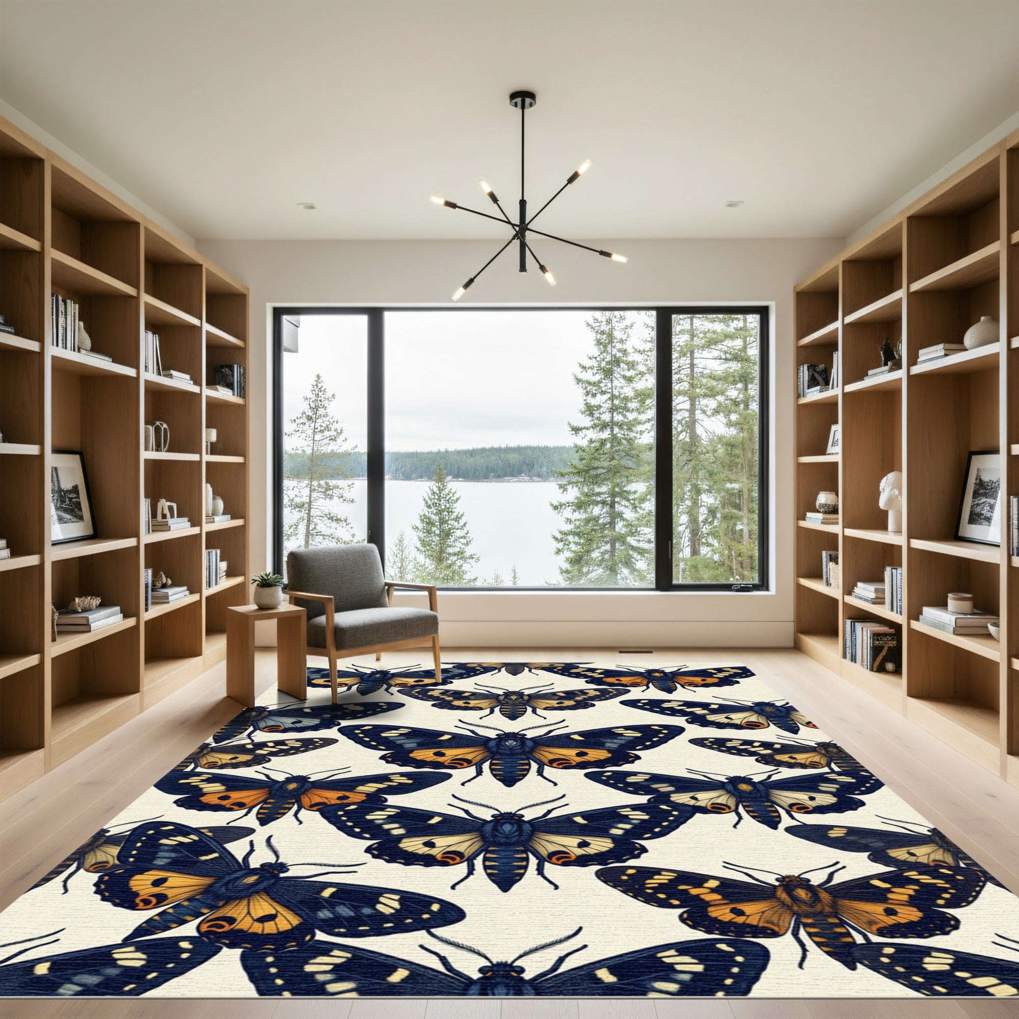 Golden Moth Ink Illustration Art Rug