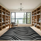 Monochrome Wavy Lines Abstract Rug