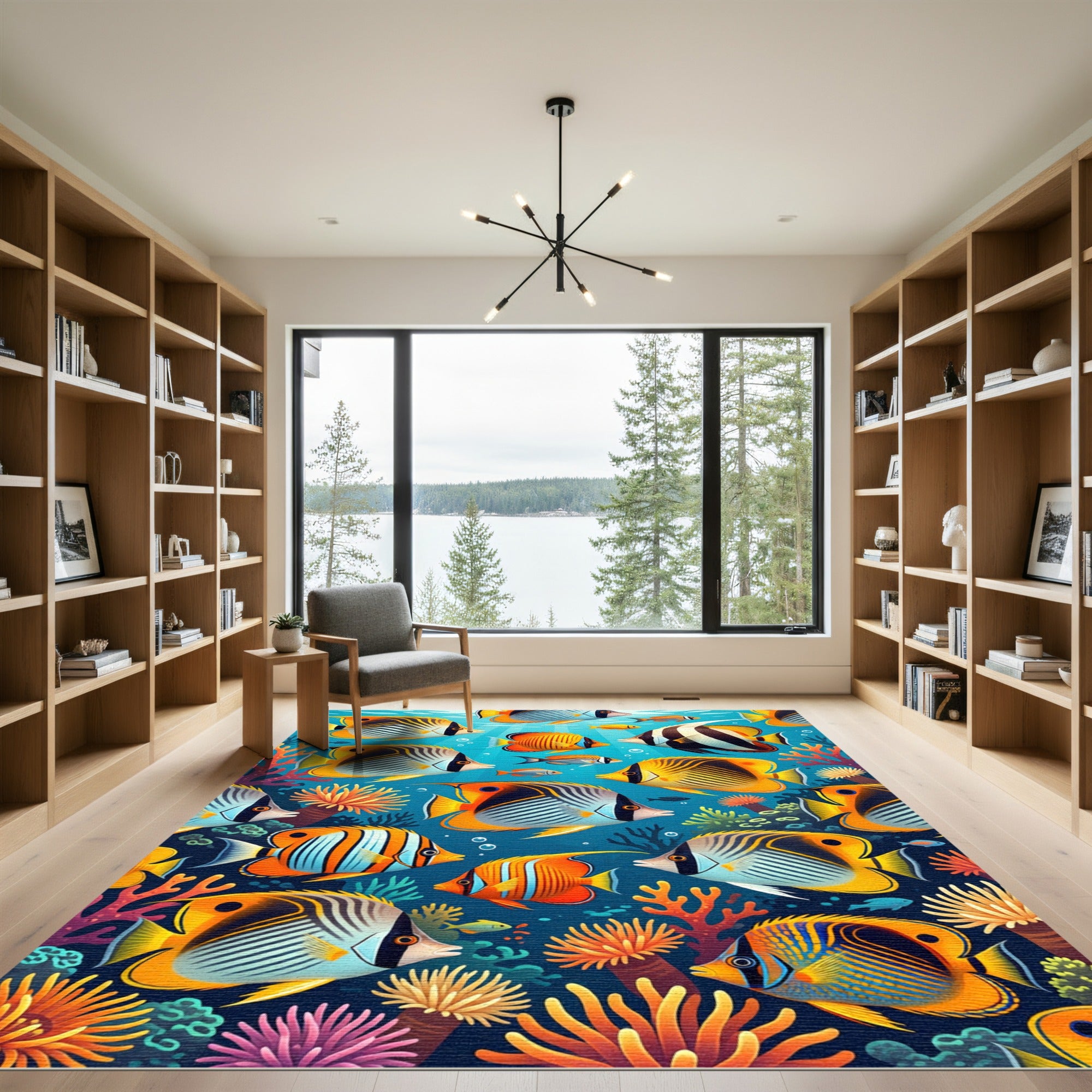 Vibrant Tropical Coral Reef Fish Scene Rug
