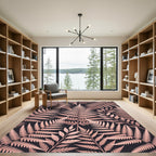 Rose Gold Fern Foliage Pattern Rug