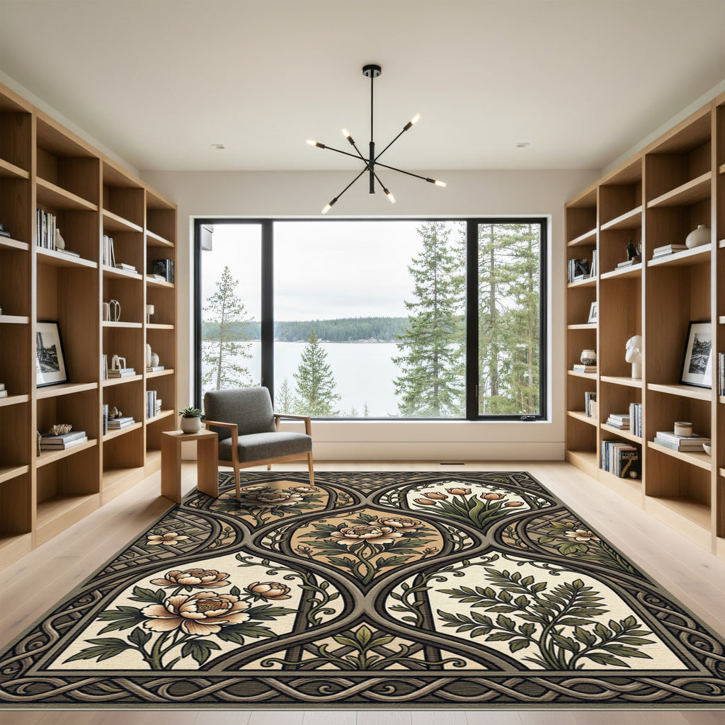 Elegant Botanical Arch Garden Cream Beige Rug