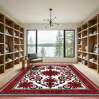 Rich Crimson Floral Rococo Medallion Rug