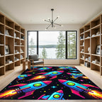 Retro Pixel Art Galactic Rocket Ship Rug