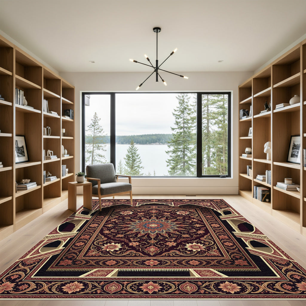 Deep Crimson Floral Aubusson Rug