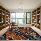 Bold Orange Tiger Jungle Foliage Rug