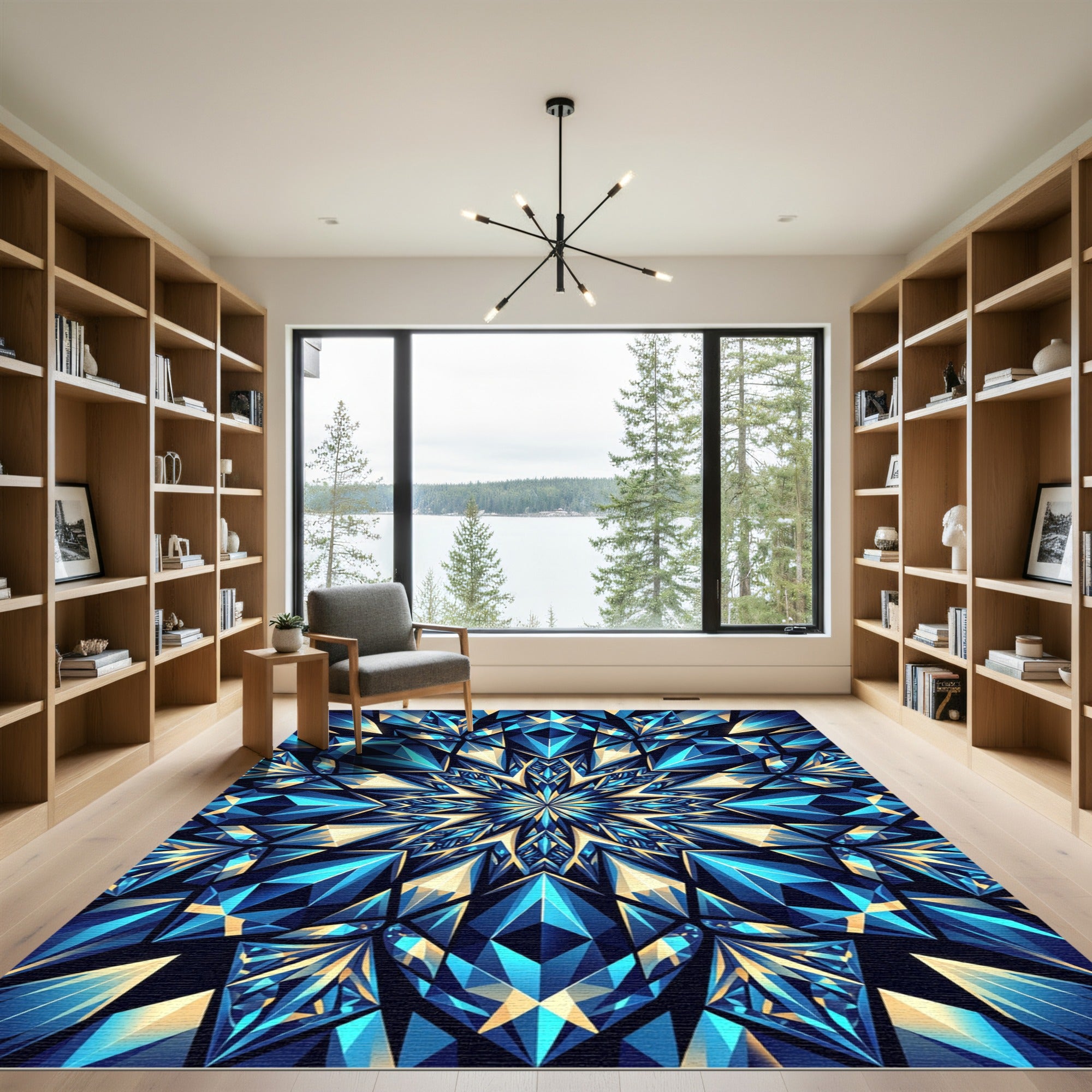 Geometric Sapphire Crystal Star Burst Rug