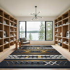Metallic Laced Black and Gold Grid Rug