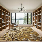 Elegant Golden Foliage Scroll Rug