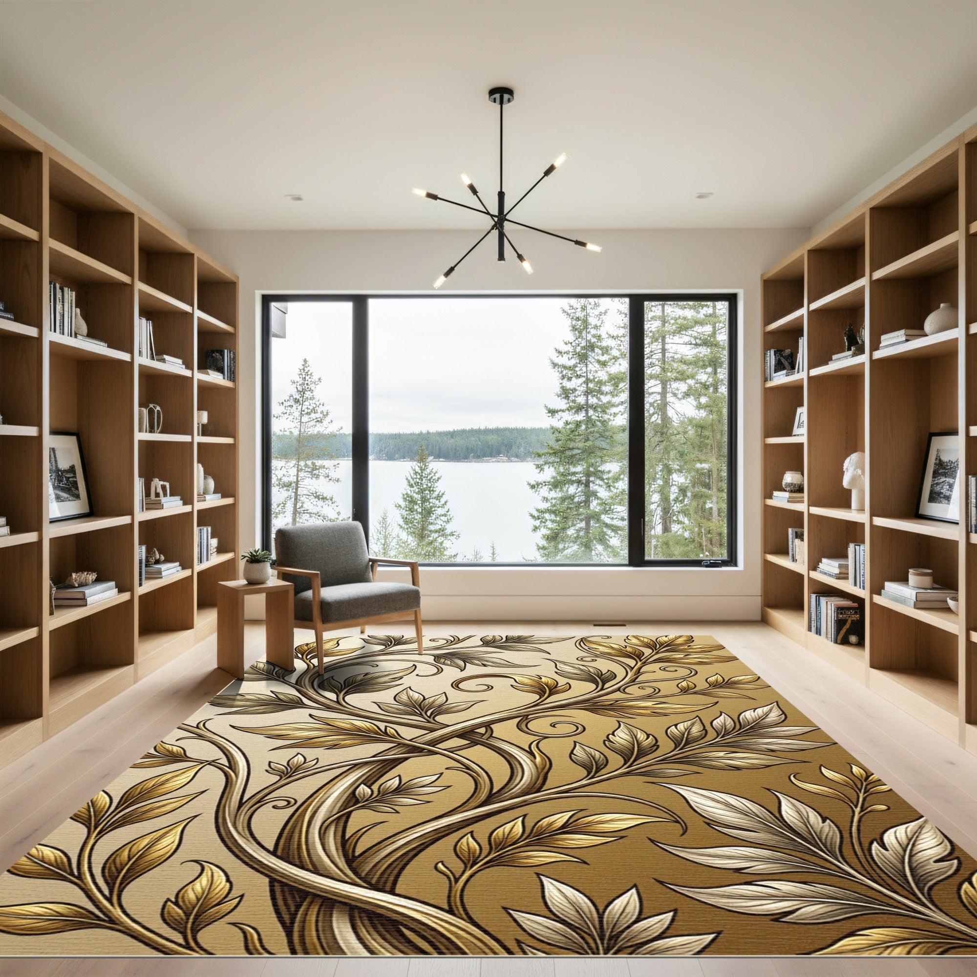 Elegant Golden Foliage Scroll Rug