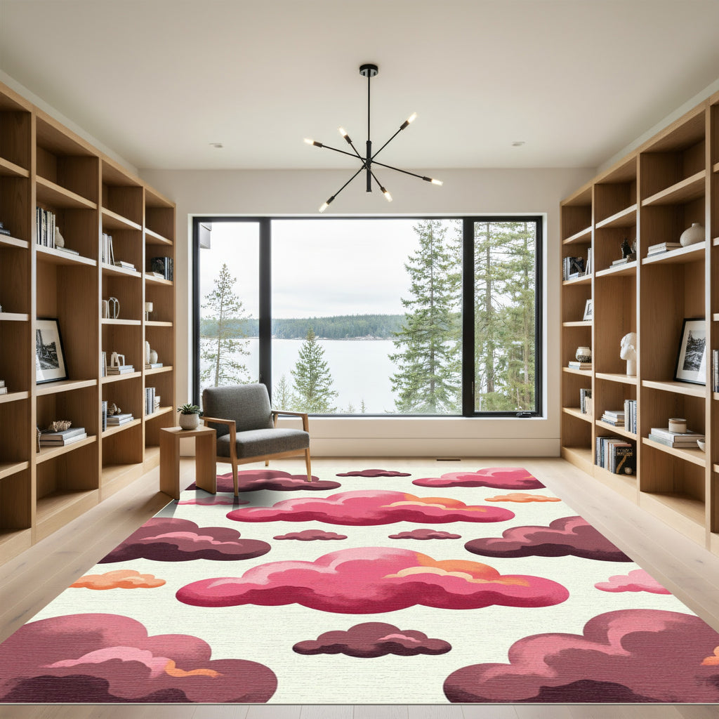 Pink Crimson Swirl Cloudscape Rug
