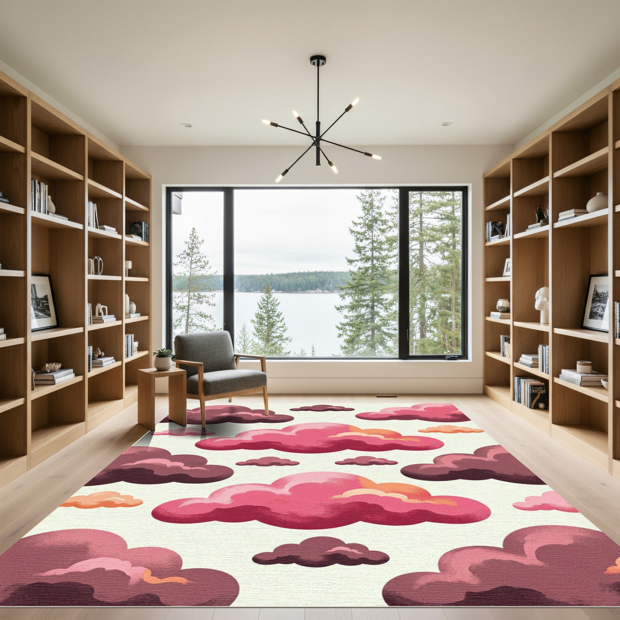 Pink Crimson Swirl Cloudscape Rug