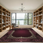 Ornate Crimson Baroque Filigree Frame Rug