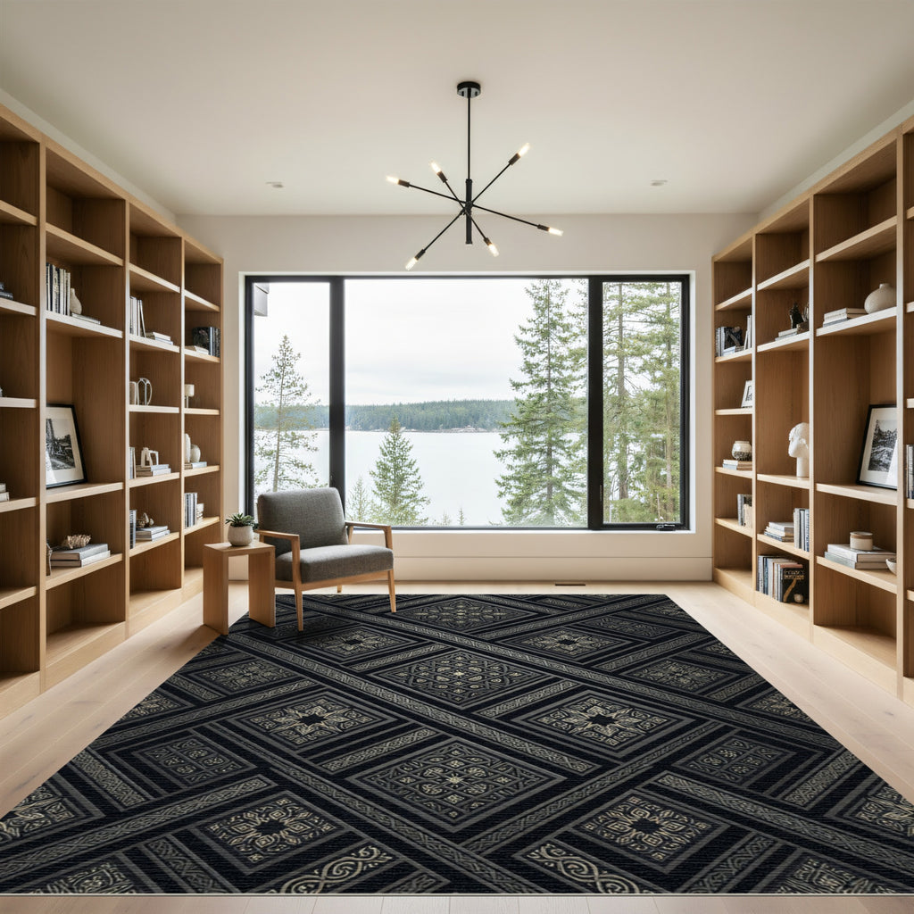 Dark Opulent Geometric Lattice Rug