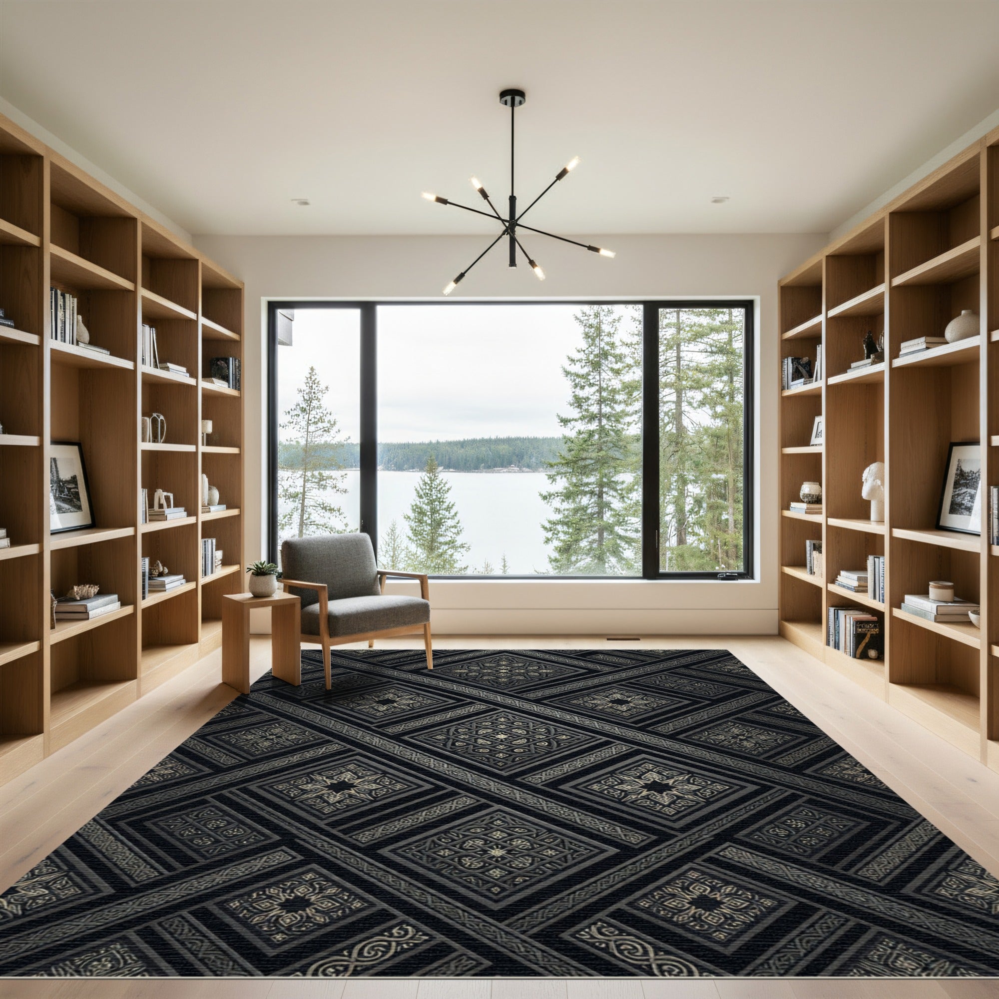 Dark Opulent Geometric Lattice Rug