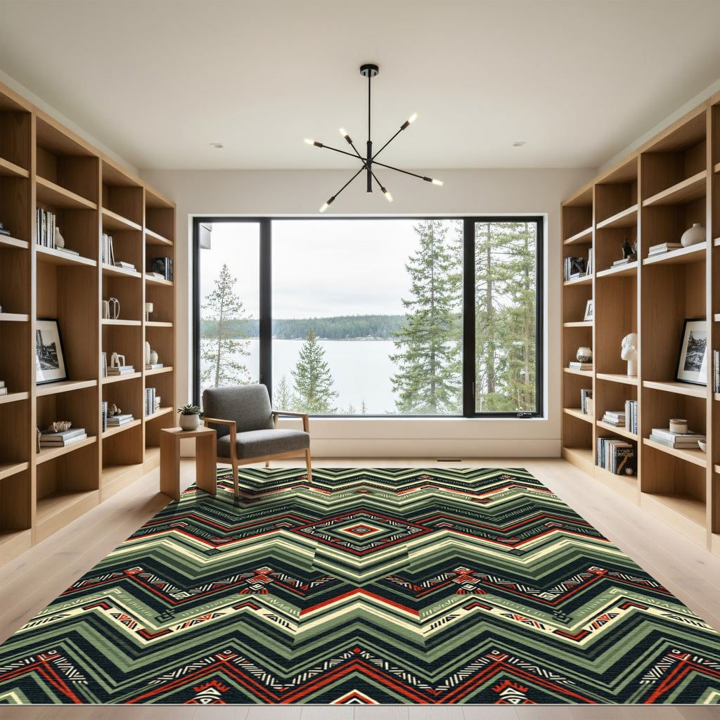 Bold Olive Chevron Geo Diamond Rug