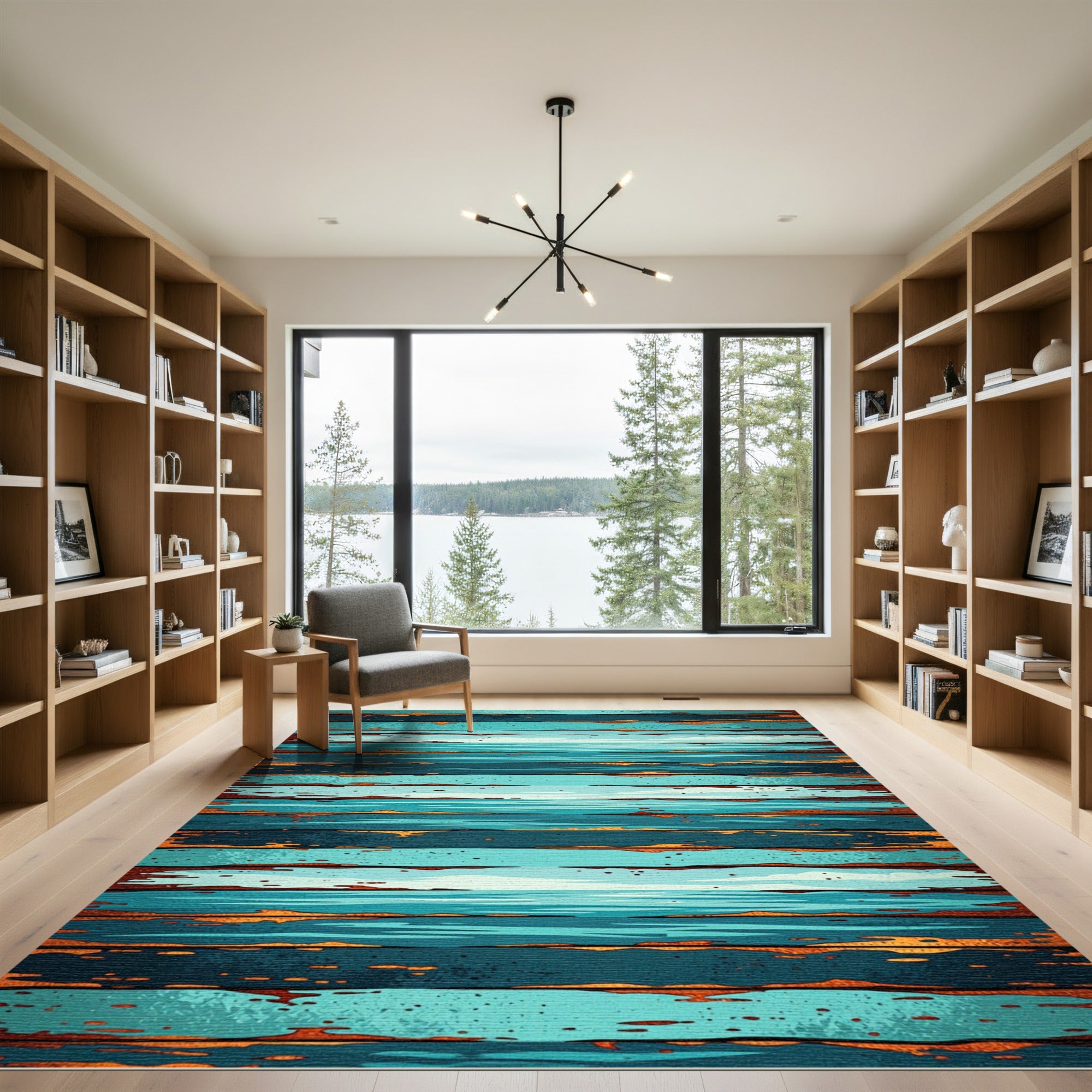 Coastal Blue Wood Plank Stripe Rug