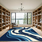 Modern Blue Abstract Highway Swirl Rug