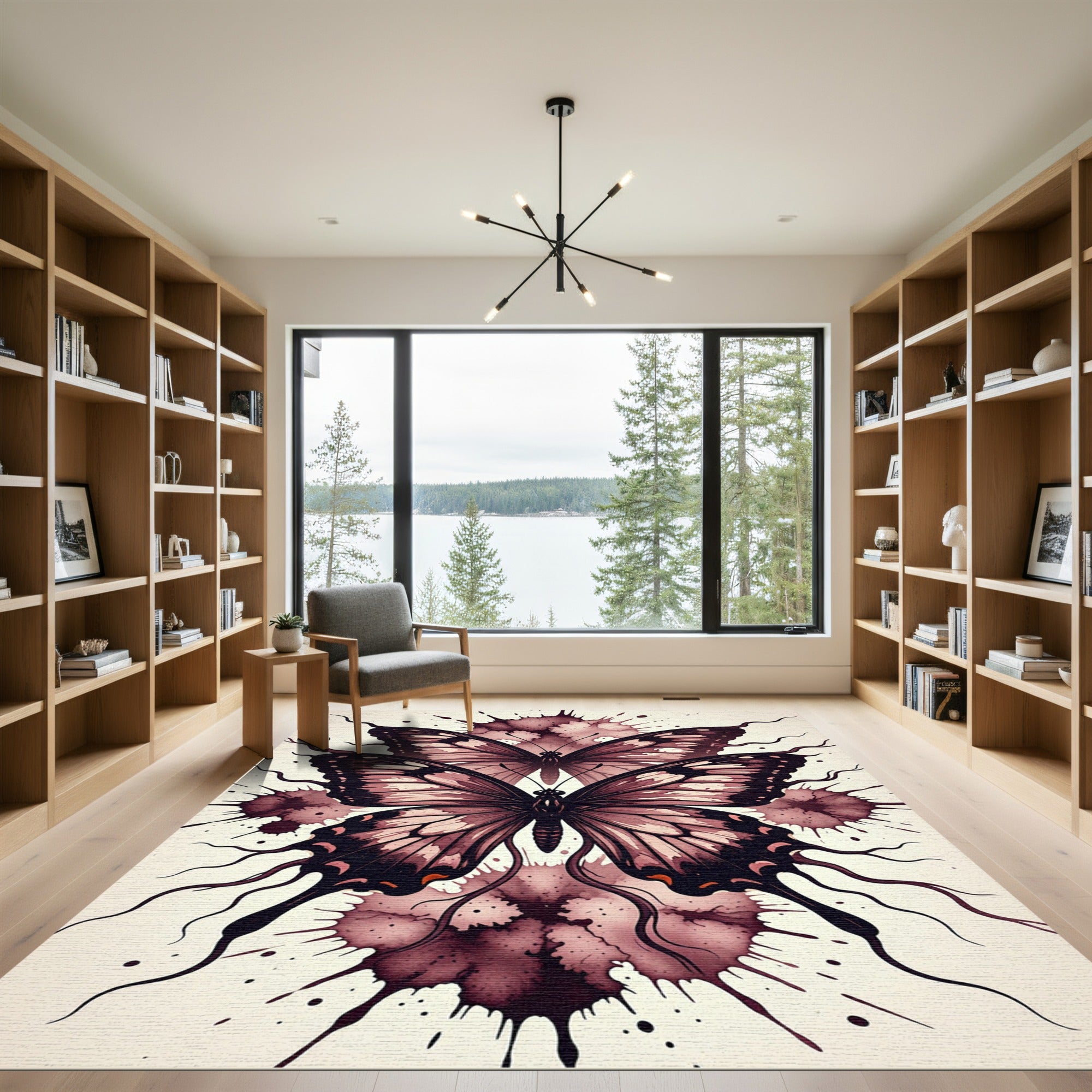 Crimson Double Butterfly Ink Splatter Rug
