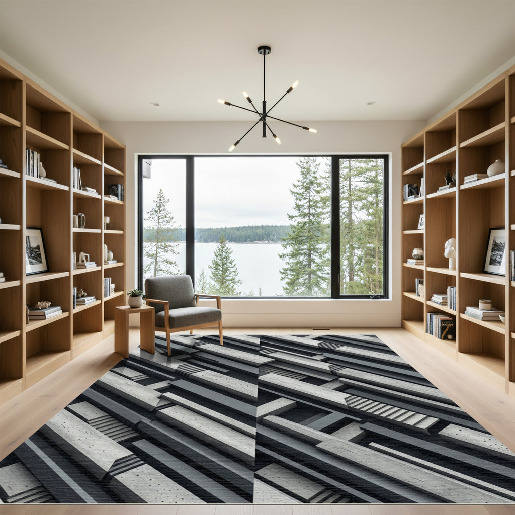 Geometric Concrete Illusion Abstraction Rug
