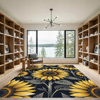 Golden Sunflower Botanical Floral Dark Rug