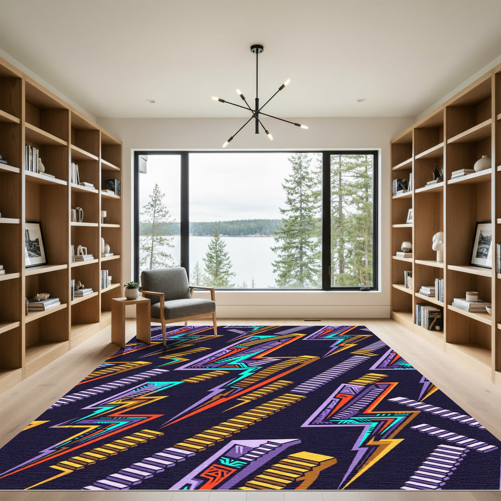 Vibrant Retro Lightning Bolt Stairs Rug