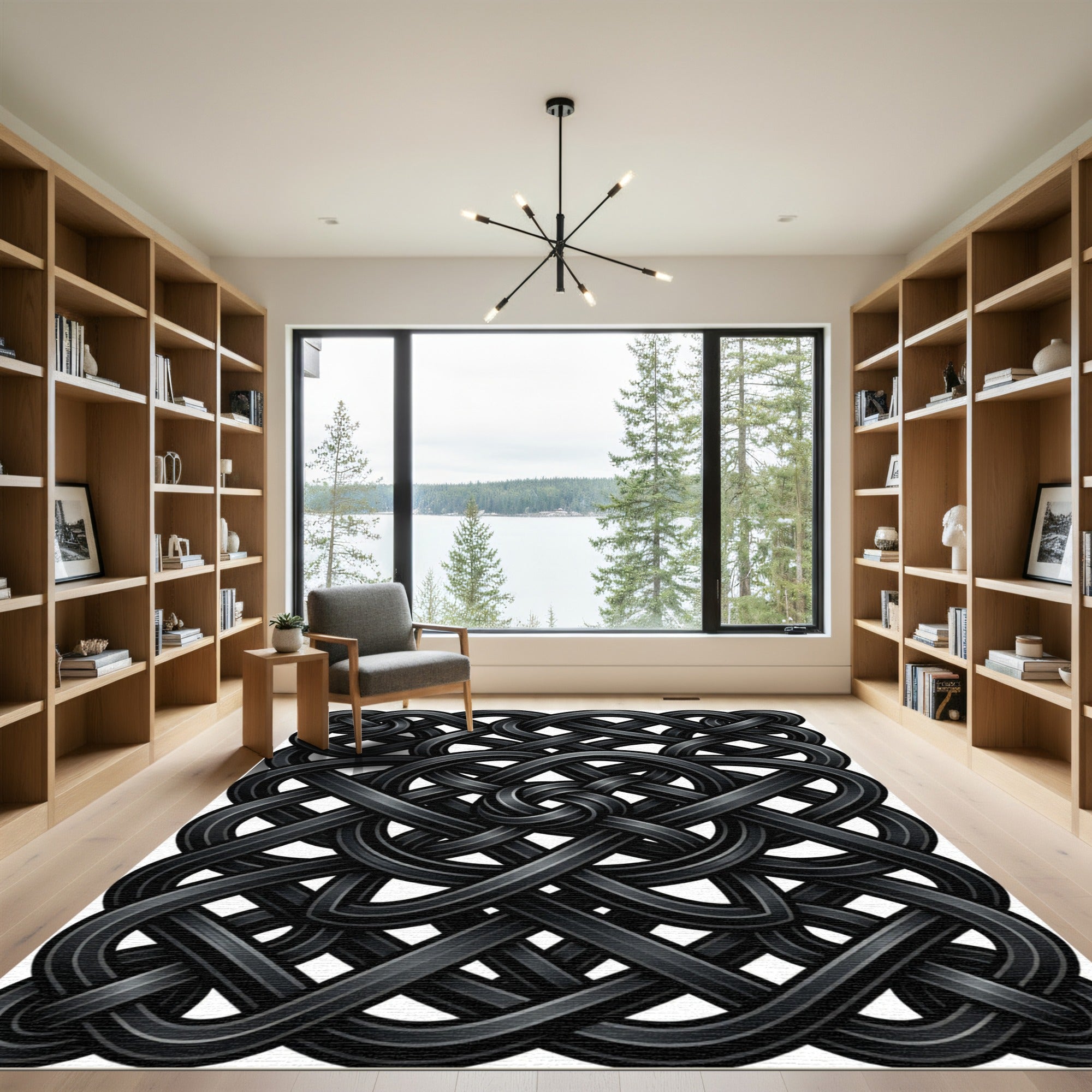 Intricate Charcoal Celtic Knotwork Rug