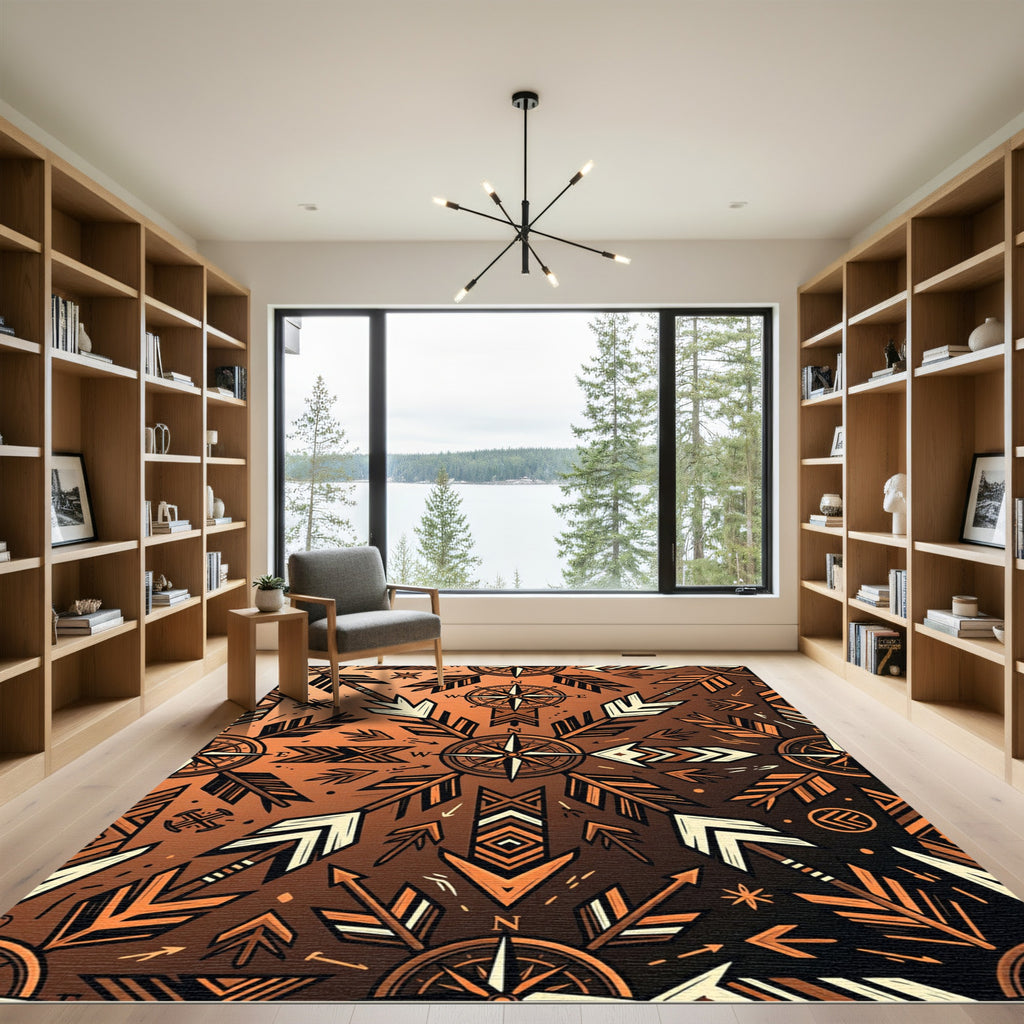 Copper Compass Arrow Geometric Rug