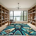 Coastal Nautical Dolphin Lighthouse Wheel Art Rug