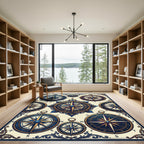 Nautical Blue Gold Compass Collage Rug