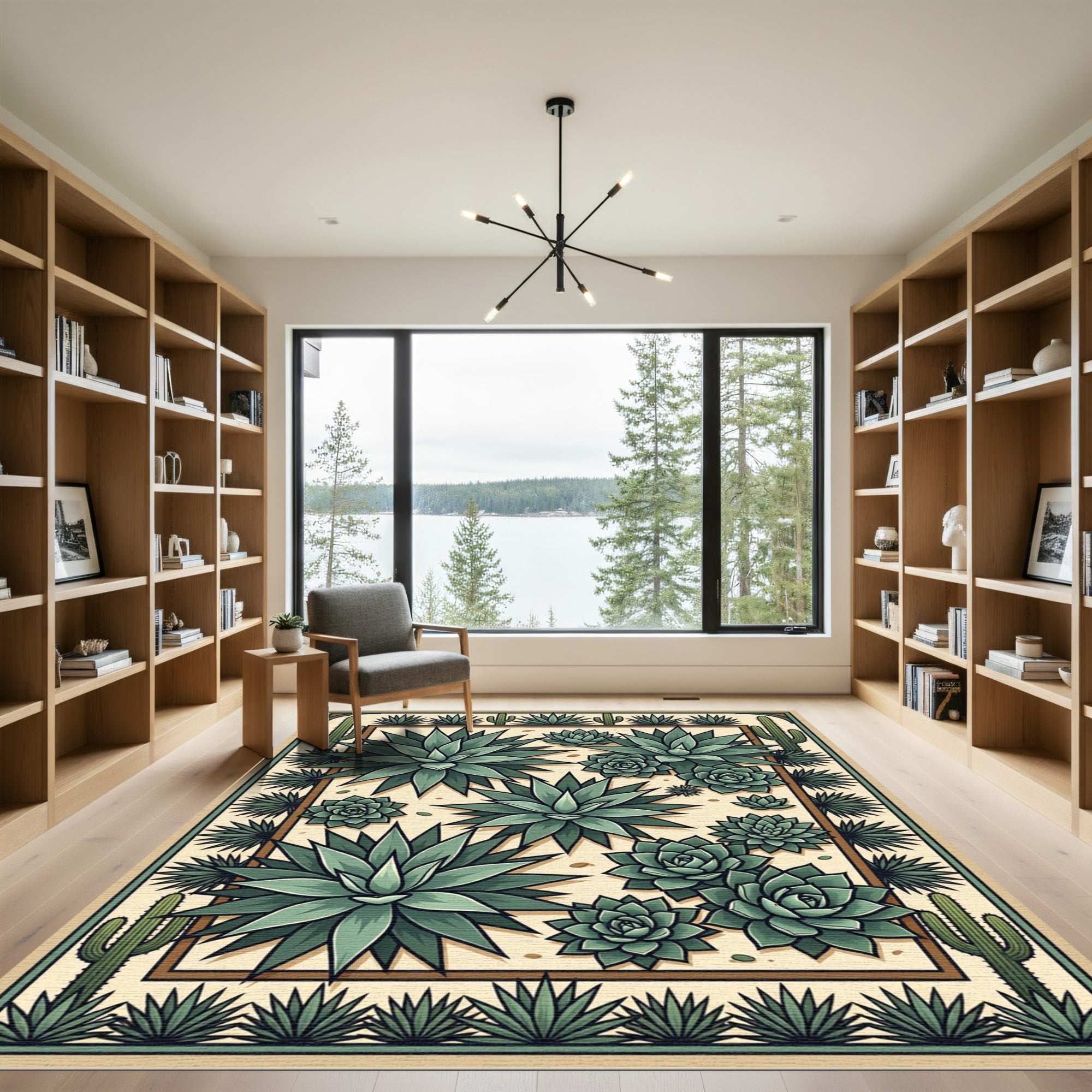 Southwestern Desert Succulent Cactus Illustration Rug