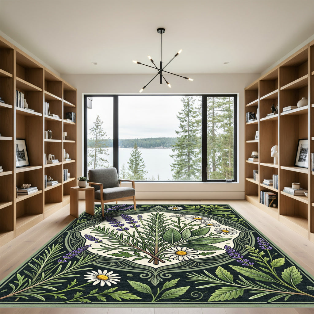 Botanical Lavender Chamomile Herb Illustration Rug