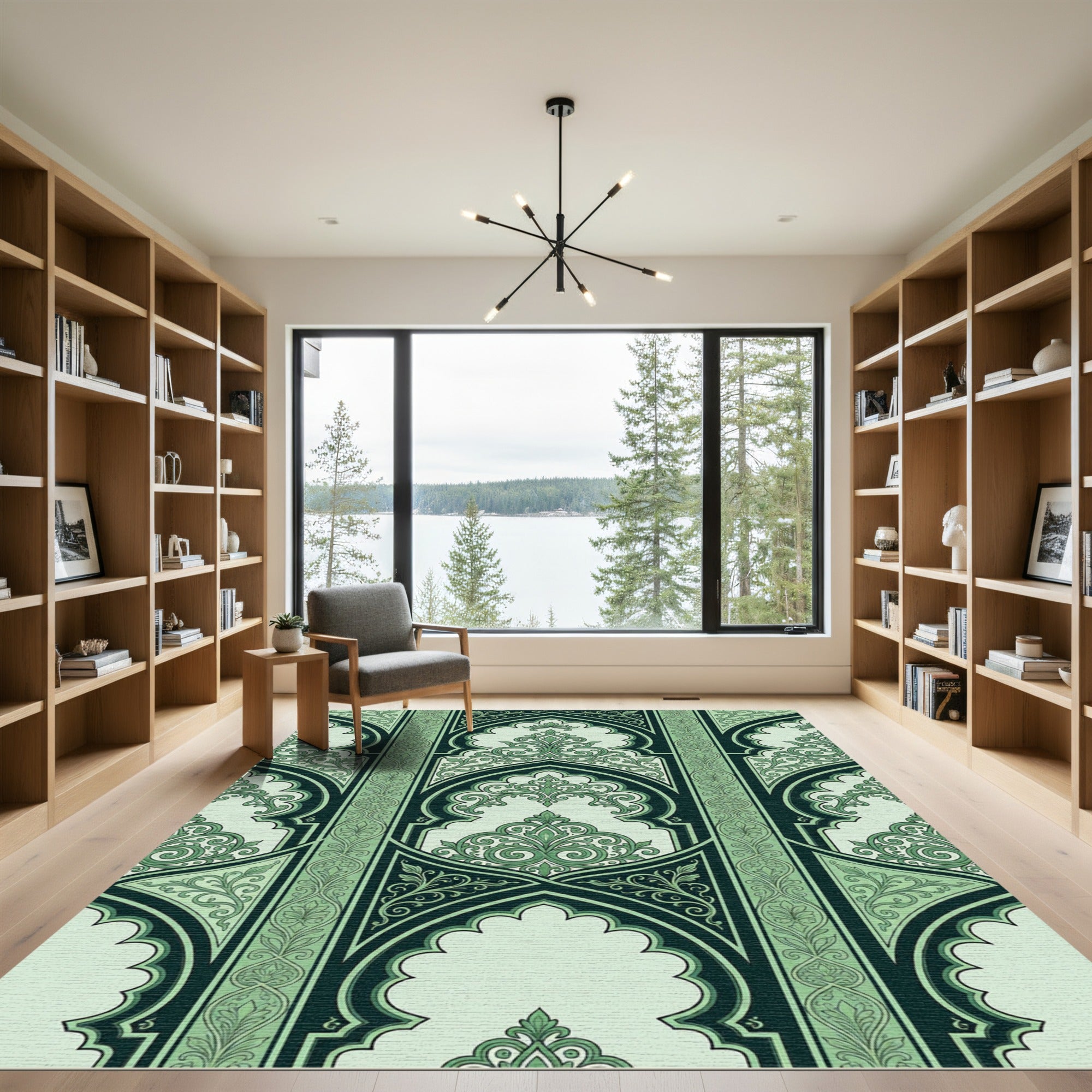 Mughal Arch Green Arabesque Floral Rug