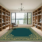 Timeless Gold Teal Scroll Border Rug