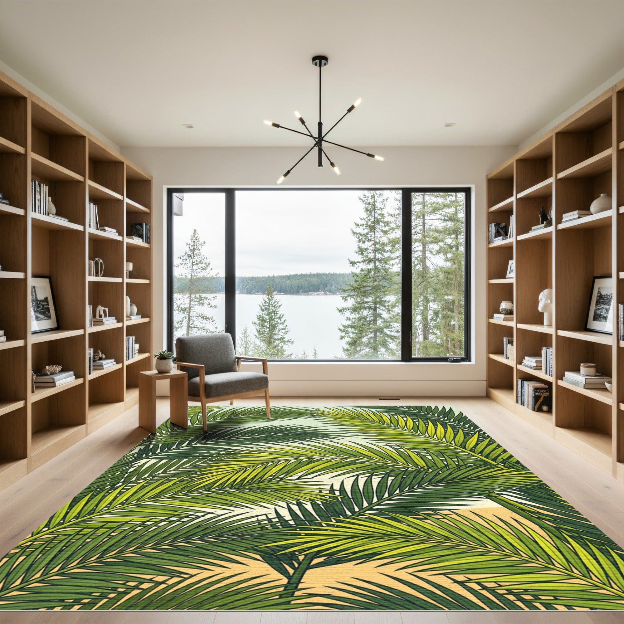 Lush Tropical Palm Frond Foliage Rug