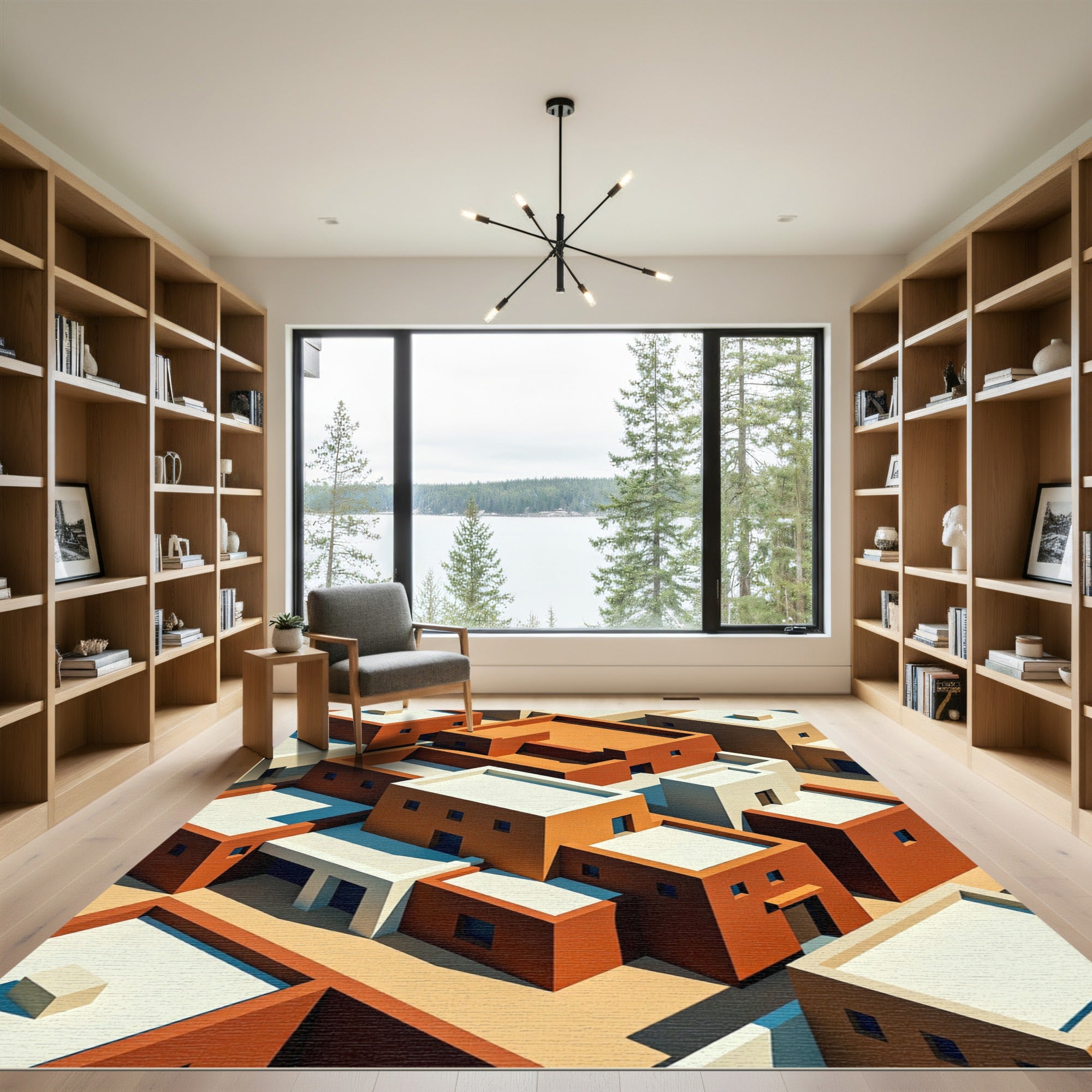 Isometric Earthy Adobe Architecture Blocks Rug