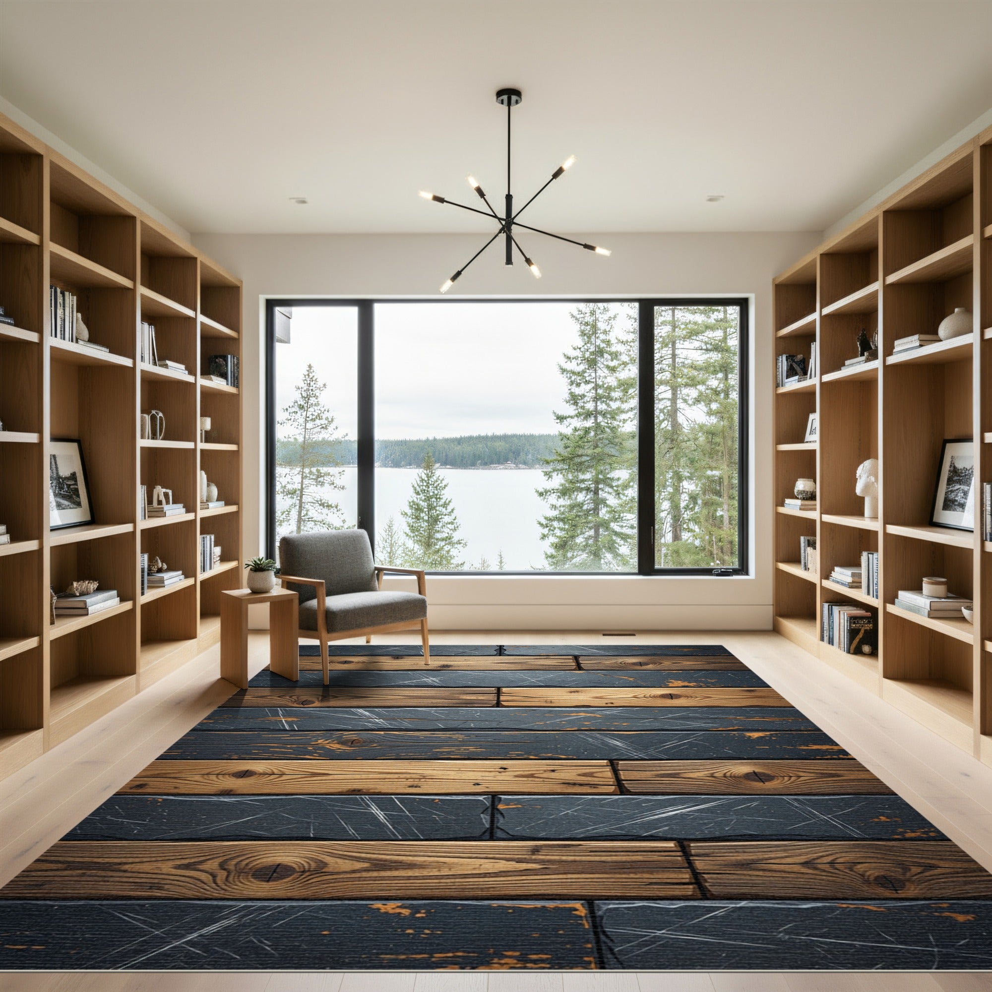 Textured Wood Grain Horizontal Blocks Rug
