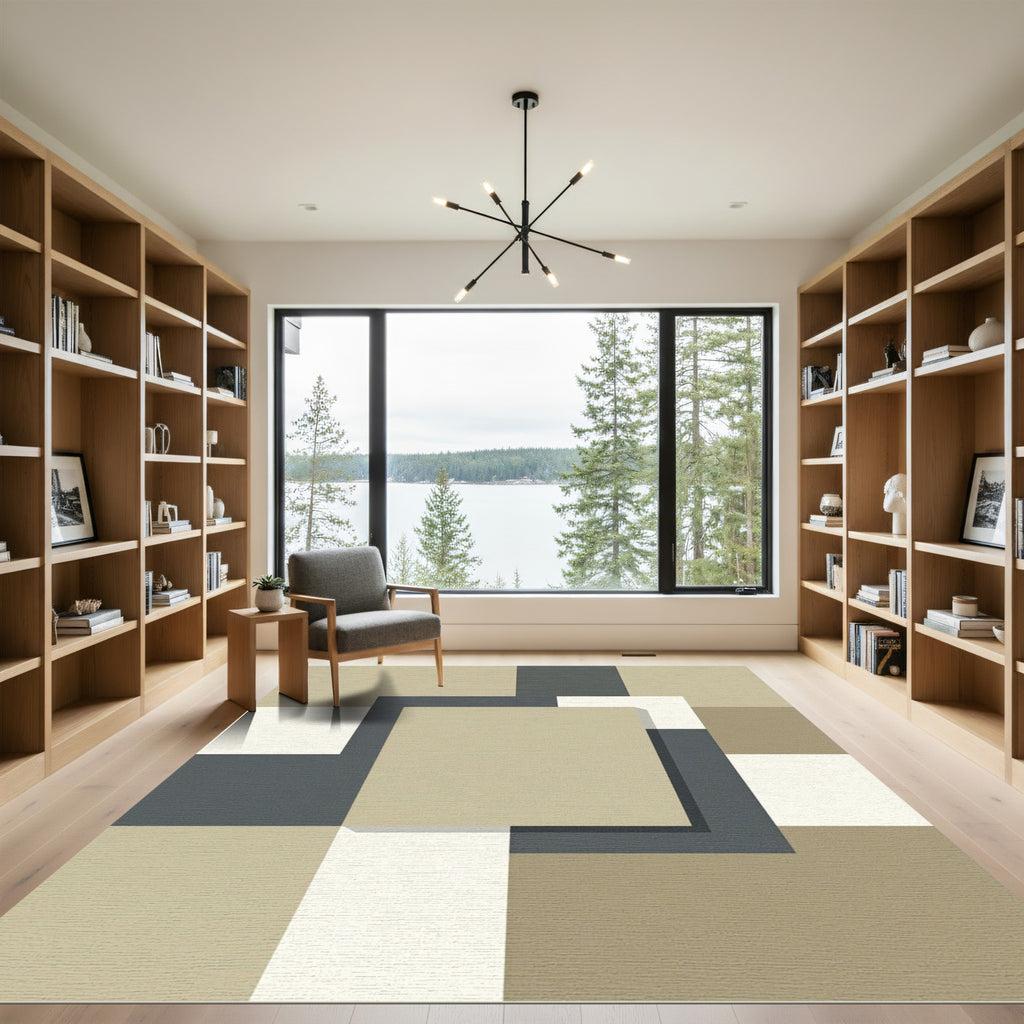Geometric Earth Tones Overlapping Squares Rug